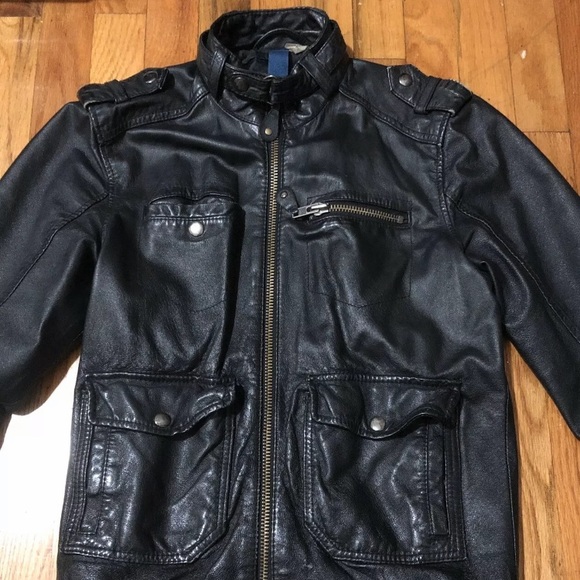 H&M Leather Jacket Aviator 80s Coat Vintage Biker - Picture 2 of 10
